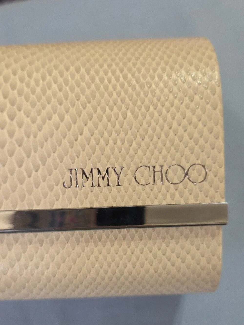 Jimmy Choo Ivory Textured Snake-Embossed with Silver Trim CASE ONLY